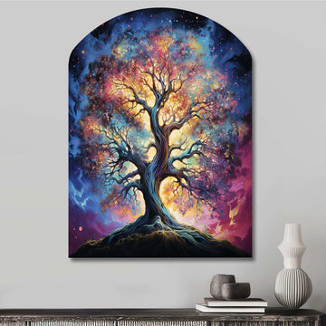 Colorful Oak Tree Eternal Strength I - Asymmetric Metal Wall Art